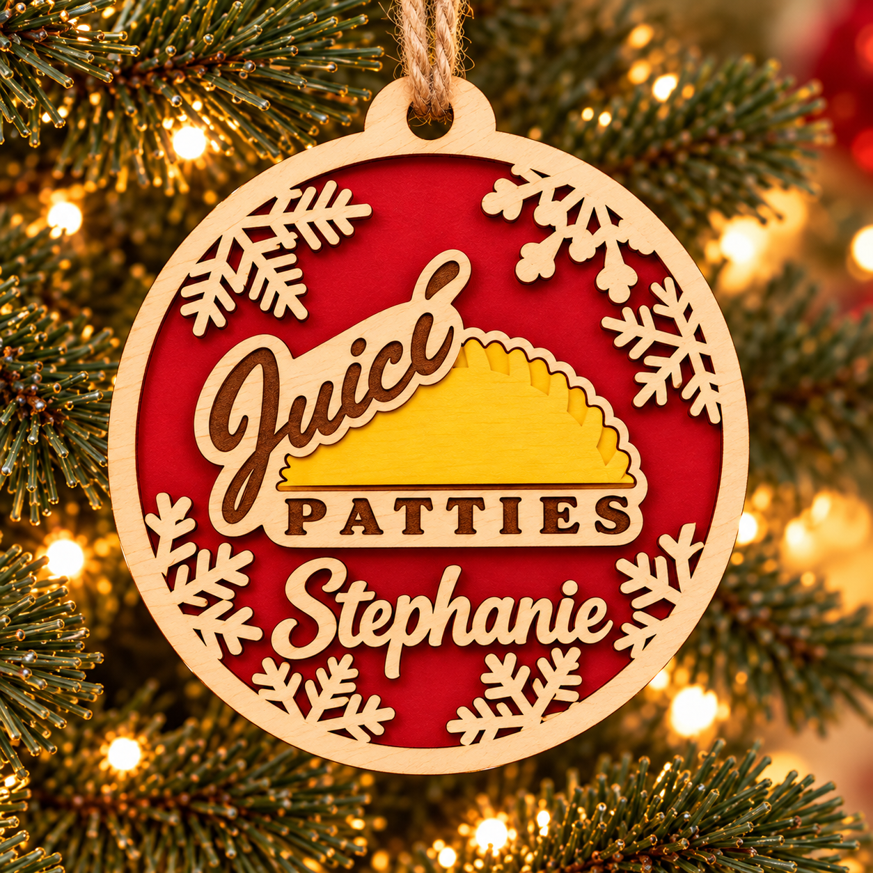 Personalized Juici Patties employee ornament concept