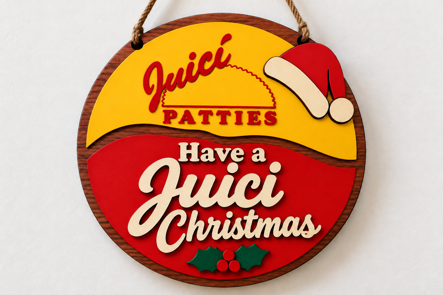Round Juici Patties Christmas sign concept